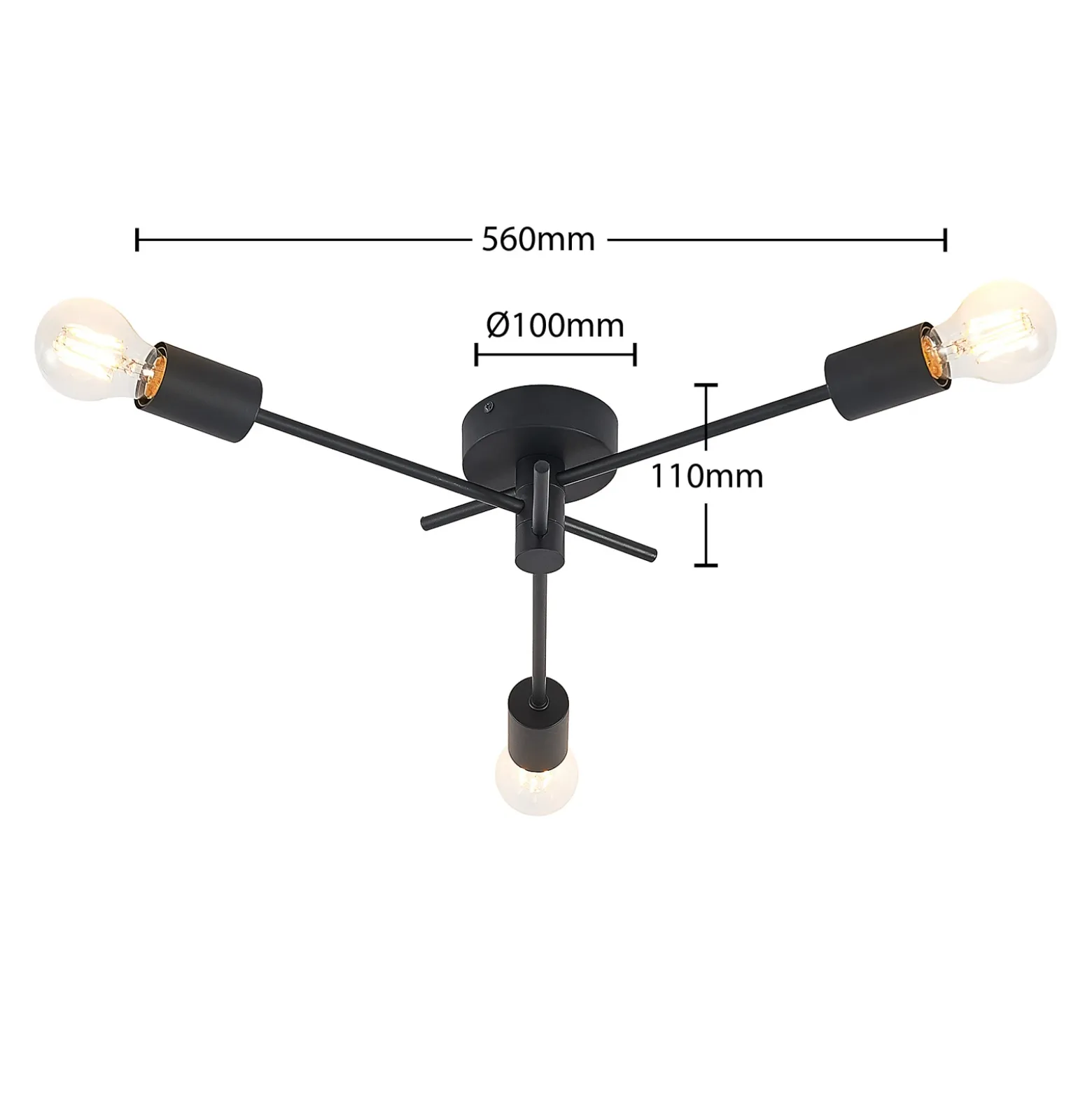 Lindby Lámpara de techo Cerros, 3 luces, negro, metal