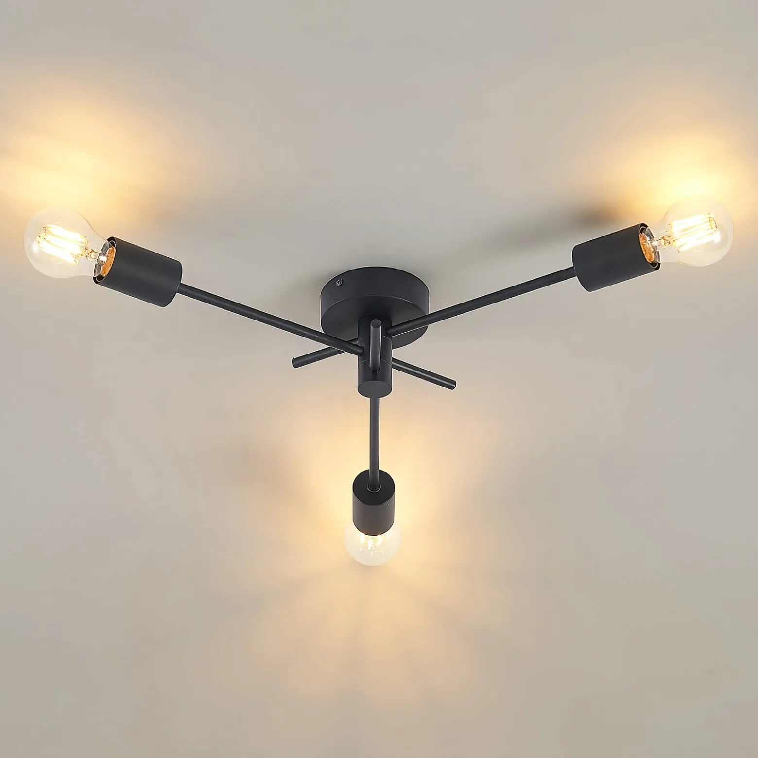 Lindby Lámpara de techo Cerros, 3 luces, negro, metal