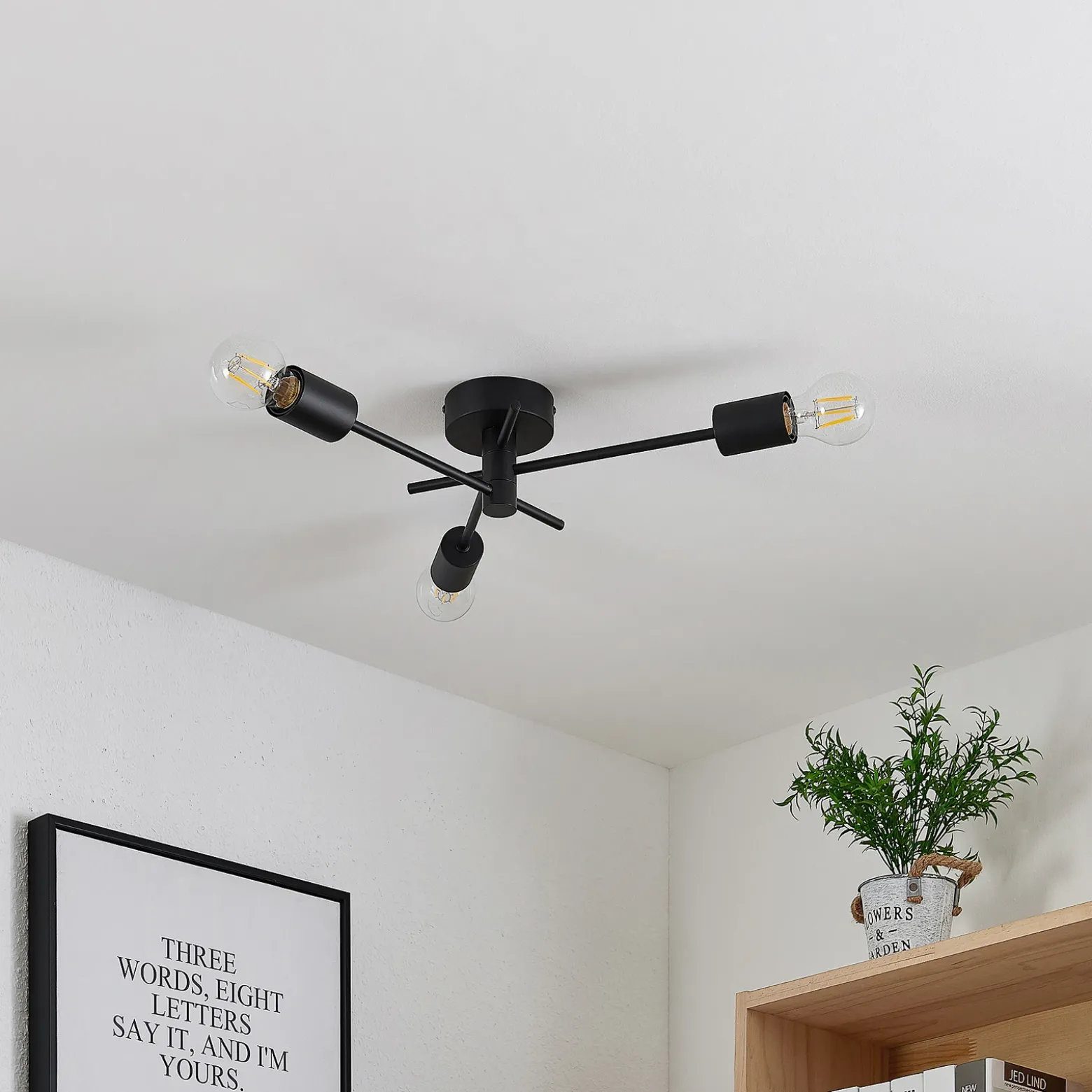 Lindby Lámpara de techo Cerros, 3 luces, negro, metal