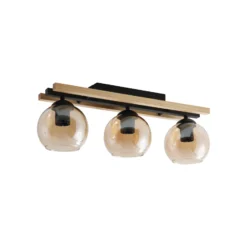Lindby lámpara de techo Enrique, ámbar, 3 luces, cristal, madera, E27