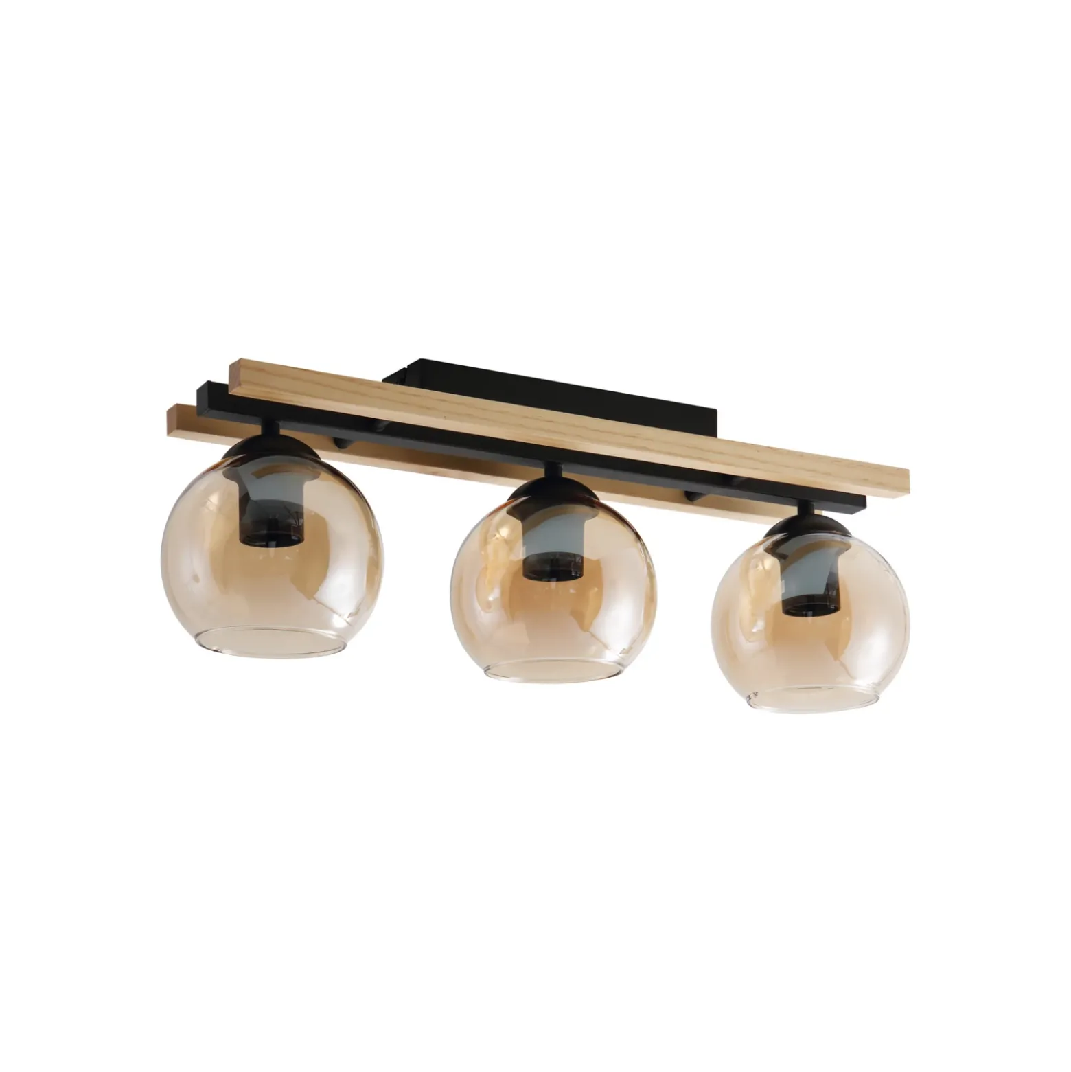 Lindby lámpara de techo Enrique, ámbar, 3 luces, cristal, madera, E27