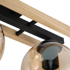 Lindby lámpara de techo Enrique, ámbar, 3 luces, cristal, madera, E27