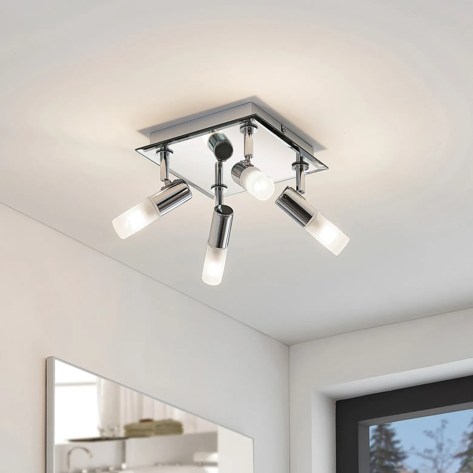 Lindby lámpara de techo para baño Zela, 32 cm, cromo, 4 luces, IP44