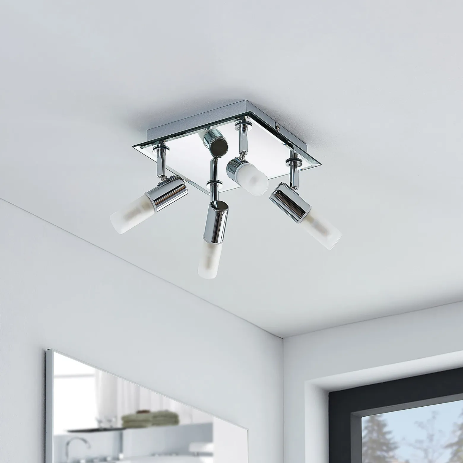 Lindby lámpara de techo para baño Zela, 32 cm, cromo, 4 luces, IP44