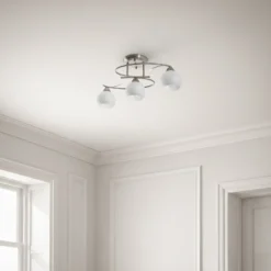 Lindby lámpara de techo Svean, 3 luces, níquel/blanco, cristal, longitud 60 cm