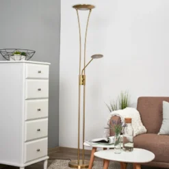 Lindby lámpara LED de pie Eda, altura 180 cm, latón, atenuable