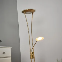 Lindby lámpara LED de pie Eda, altura 180 cm, latón, atenuable