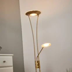 Lindby lámpara LED de pie Eda, altura 180 cm, latón, atenuable