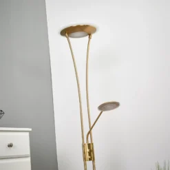 Lindby lámpara LED de pie Eda, altura 180 cm, latón, atenuable