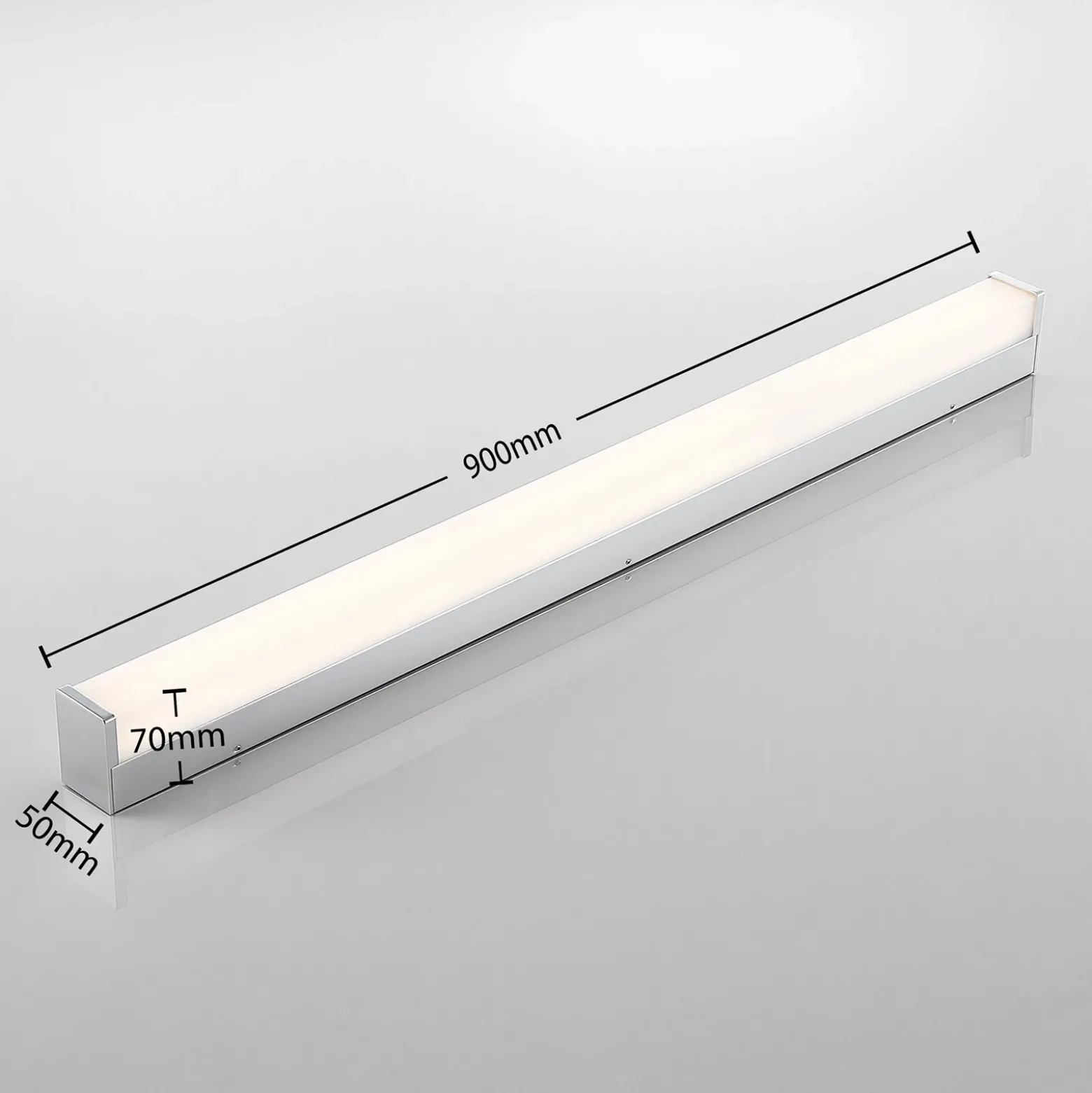 Lindby Lámpara LED para cuarto de baño Klea, 90 cm, cromo, metal, IP44