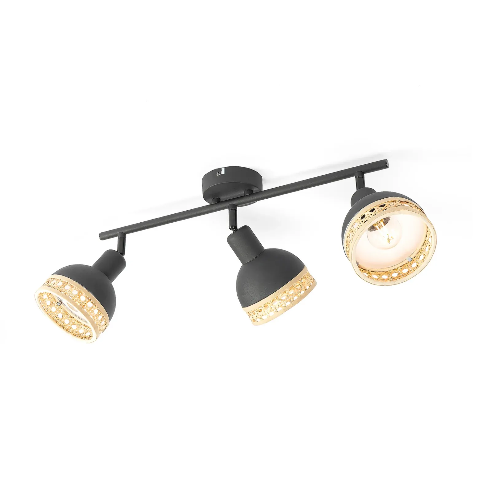 Lindby Lonnaris foco, ratán, 3 luces, alargado