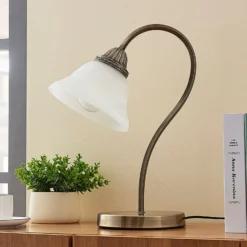 Lindby Mialina lámpara de mesa, 42 cm, blanco, cristal, metal