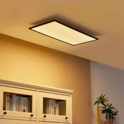 Lindby panel LED Lamin, negro, 80 cm, CCT, atenuable, control remoto