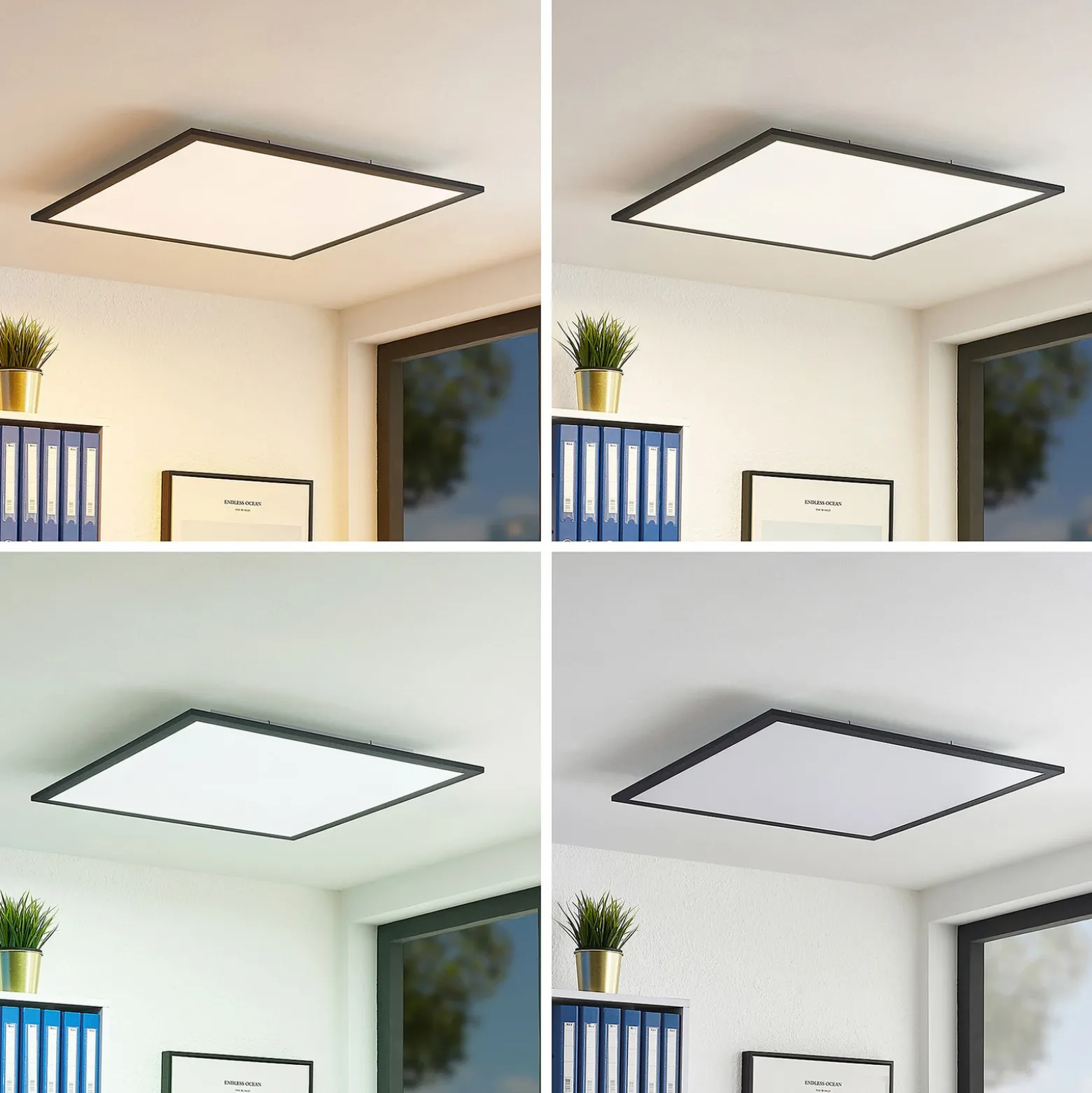 Lindby Panel LED Nelios, 62 x 62 cm, CCT, negro, metal