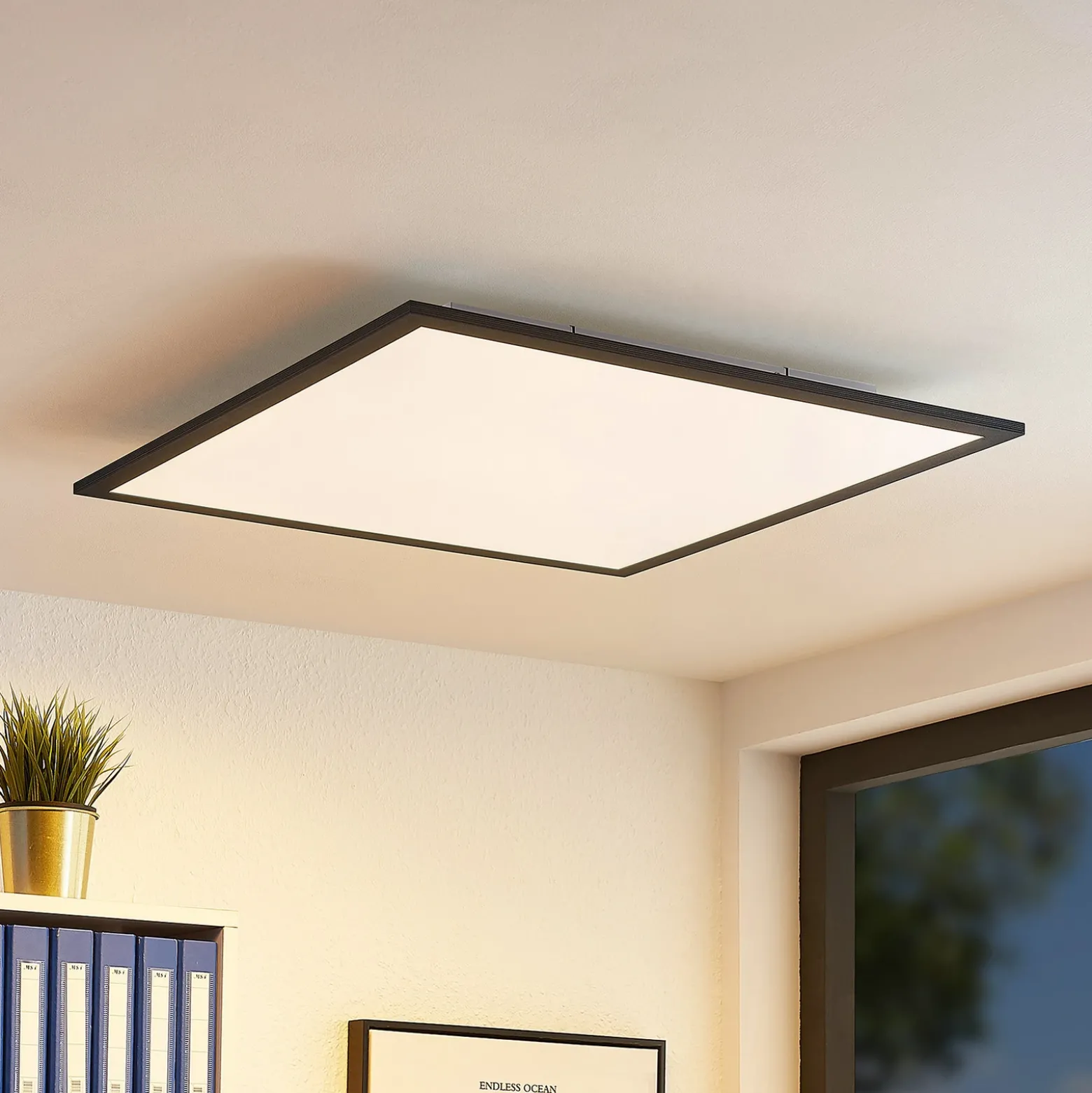 Lindby Panel LED Nelios, 62 x 62 cm, CCT, negro, metal