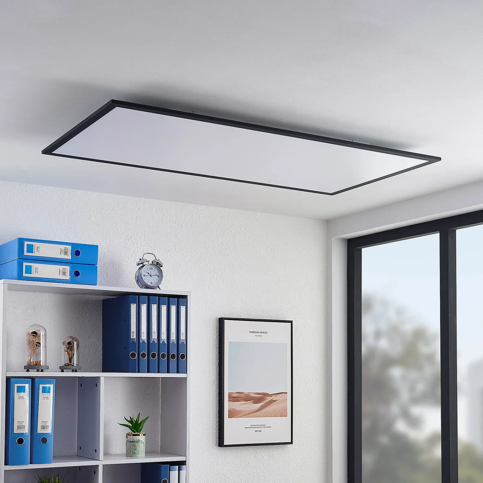 Lindby Panel LED Nelios, 120 x 60 cm, 4000K, negro, metal