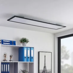 Lindby Panel LED Nelios, 120 x 30 cm, 4000K, negro, metal