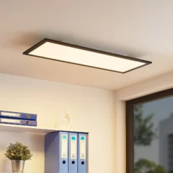 Lindby Panel LED Nelios, 80 x 30 cm, 4.000 K, negro, metal