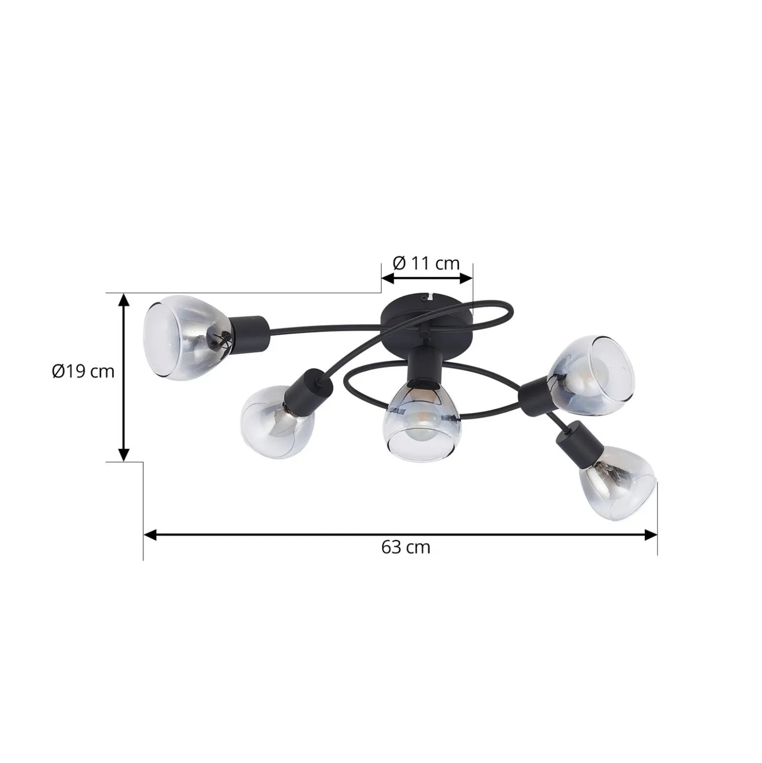 Lindby Pendura plafón, 5 luces, negro, cristal