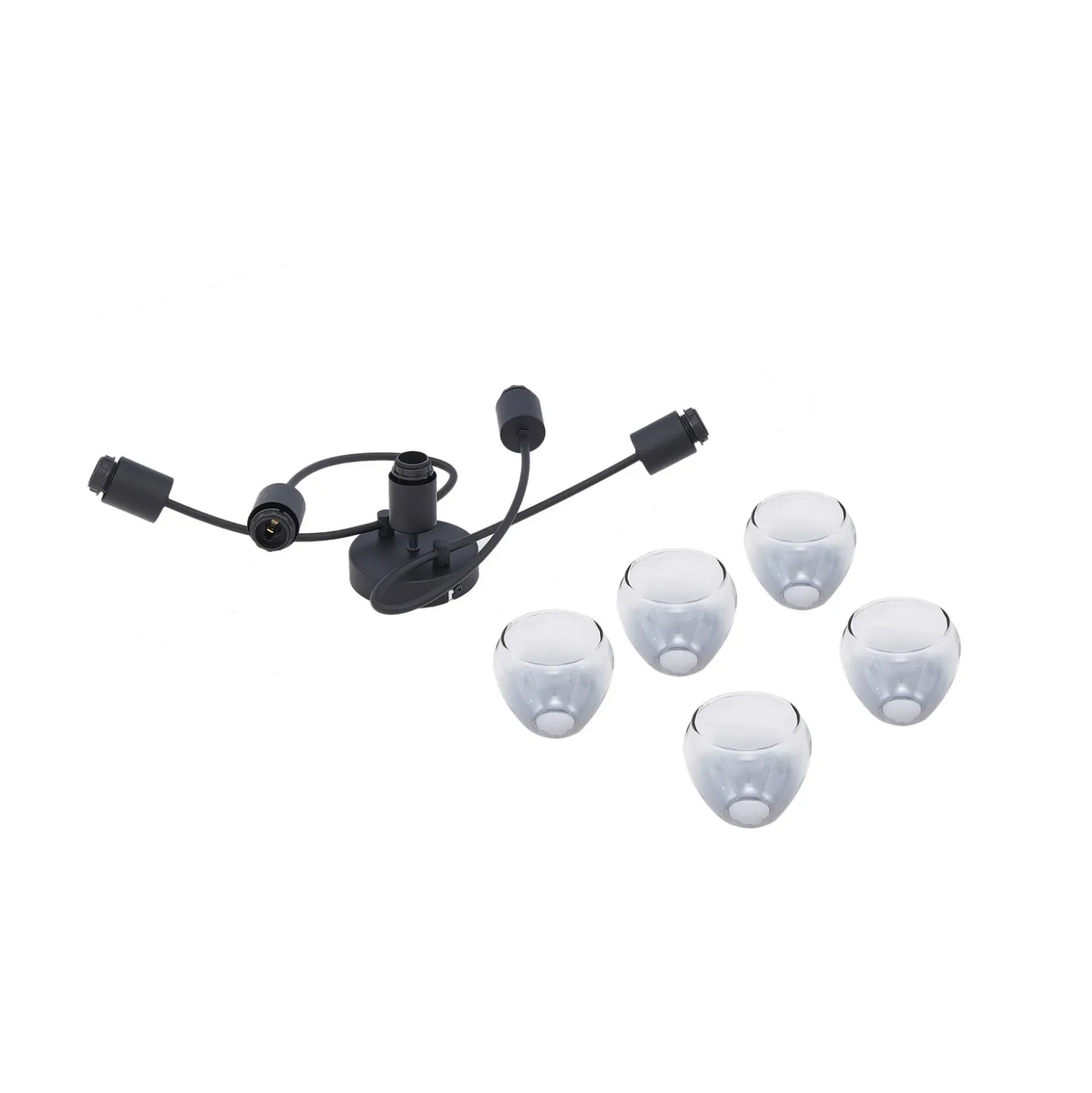 Lindby Pendura plafón, 5 luces, negro, cristal
