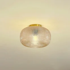 Lindby Plafón Hildur, Ø 25 cm, ámbar, cristal