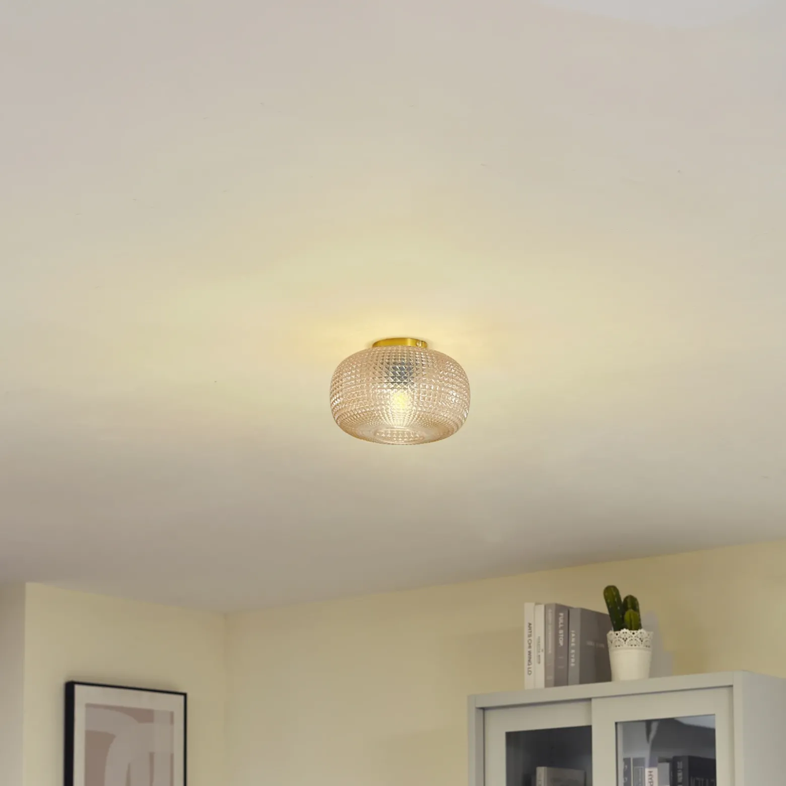 Lindby Plafón Hildur, Ø 25 cm, ámbar, cristal