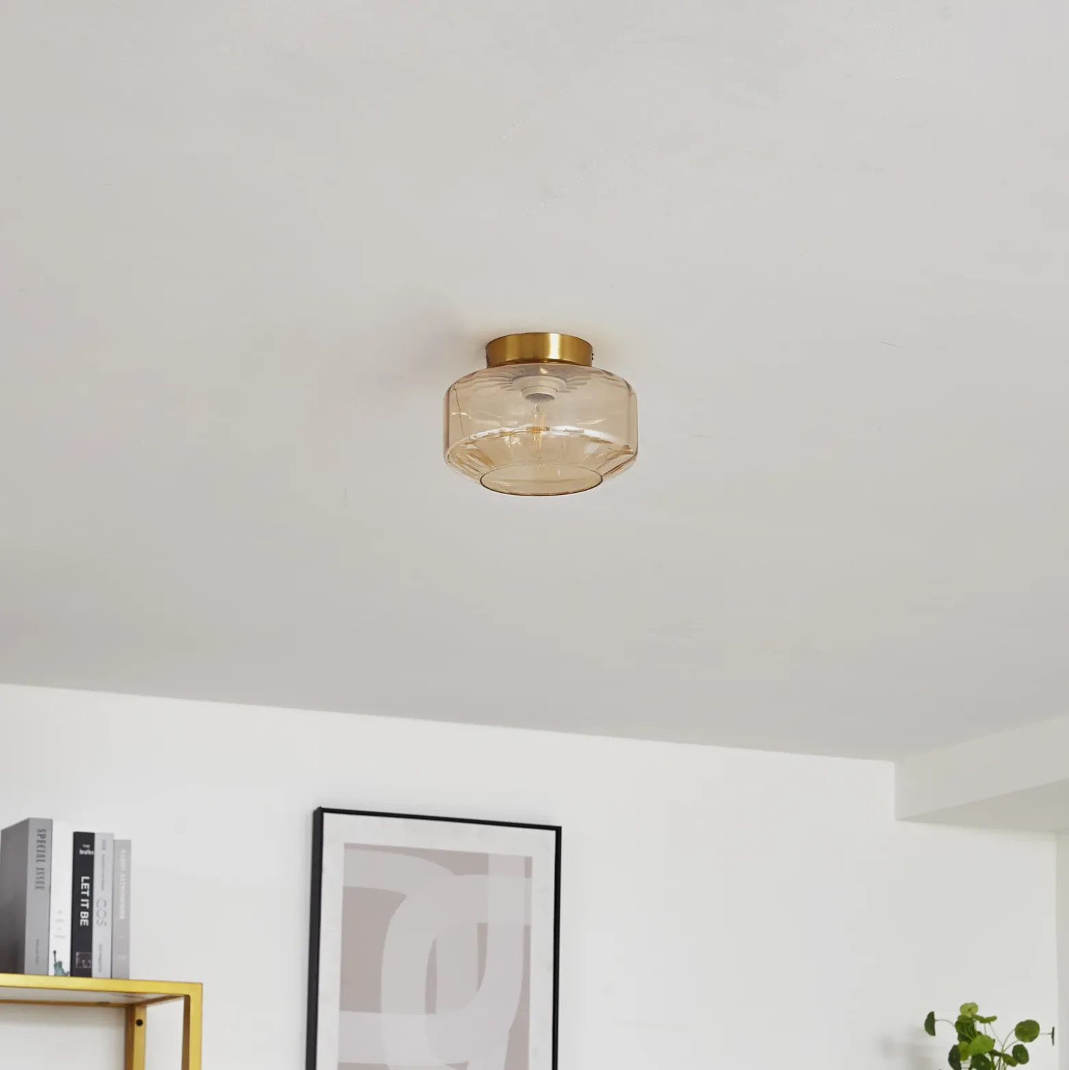 Lindby Plafón Hildur, ámbar, cristal, Ø 22 cm