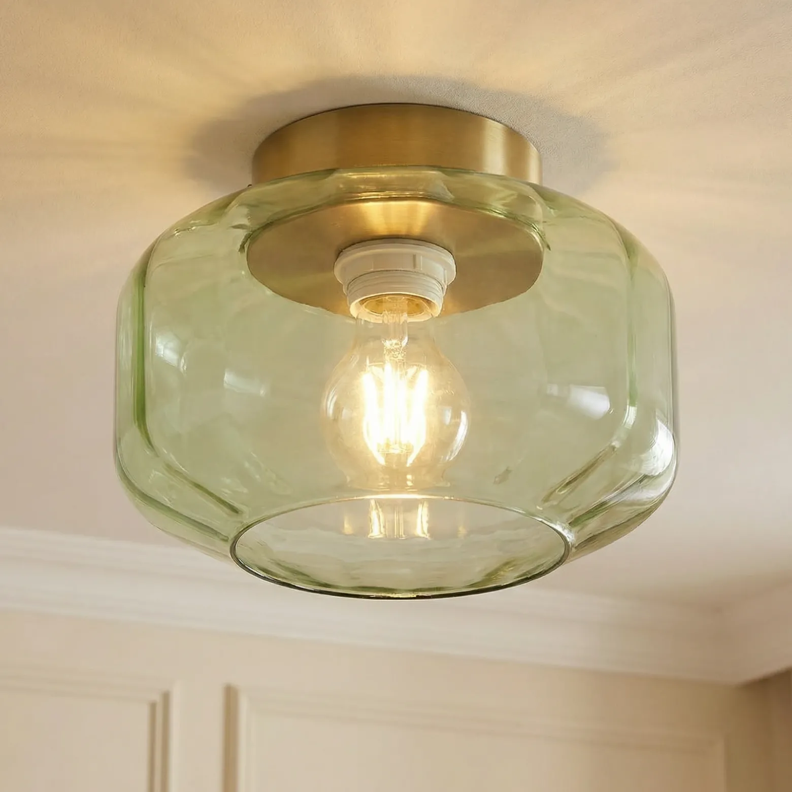 Lindby Plafón Hildur, verde, cristal, Ø 22 cm