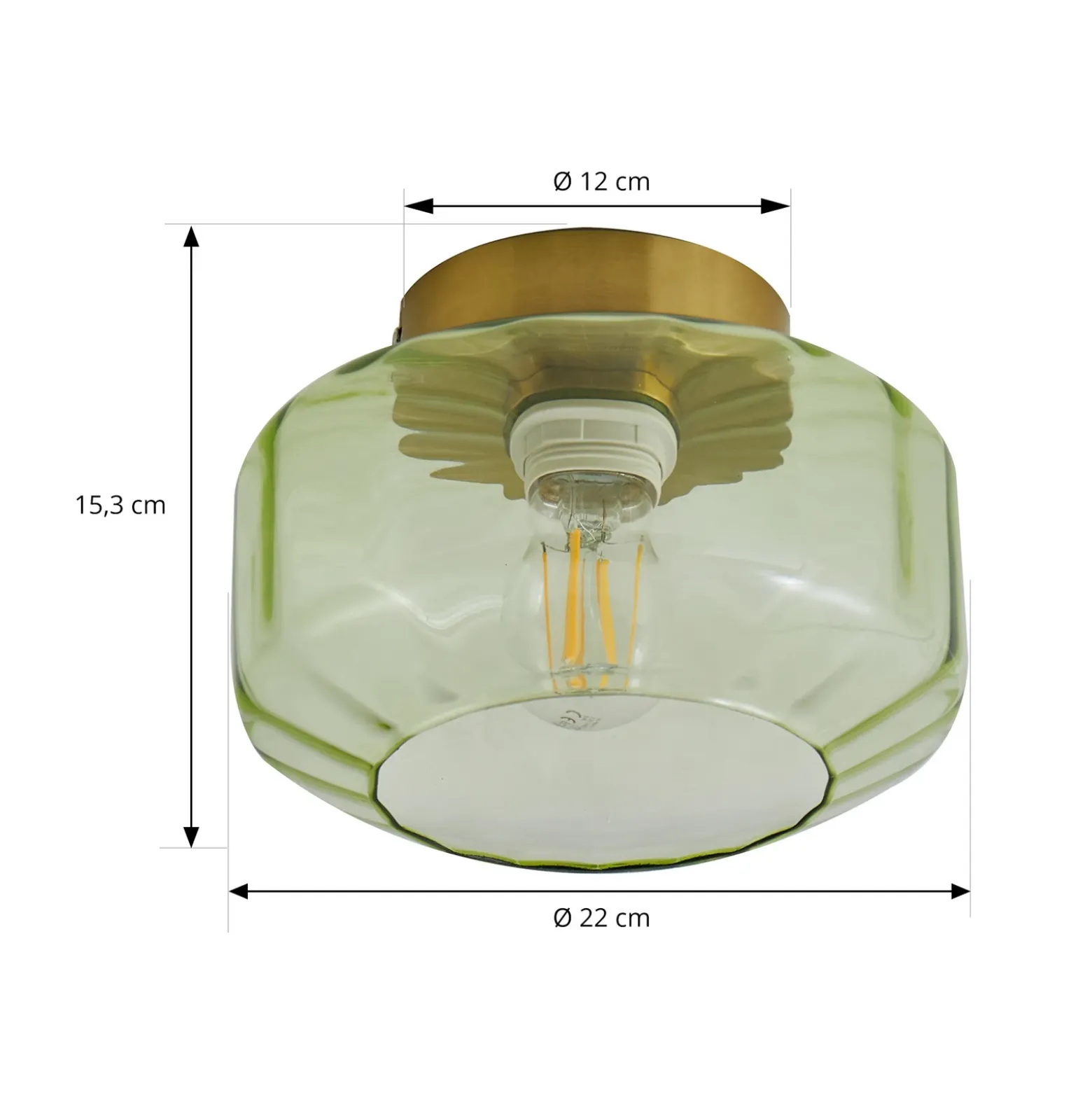 Lindby Plafón Hildur, verde, cristal, Ø 22 cm