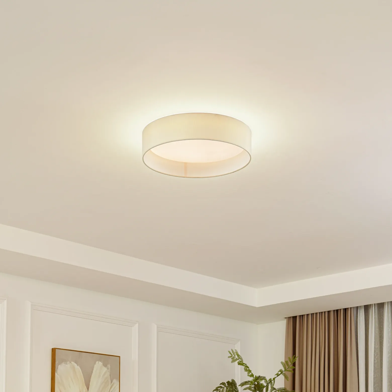 Lindby Plafón LED Eilif, tela, blanco, Ø 40 cm, CCT