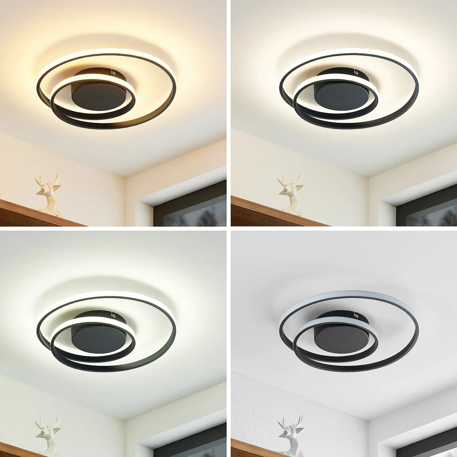 Lindby Plafón LED Emisua, negro, CCT, atenuable