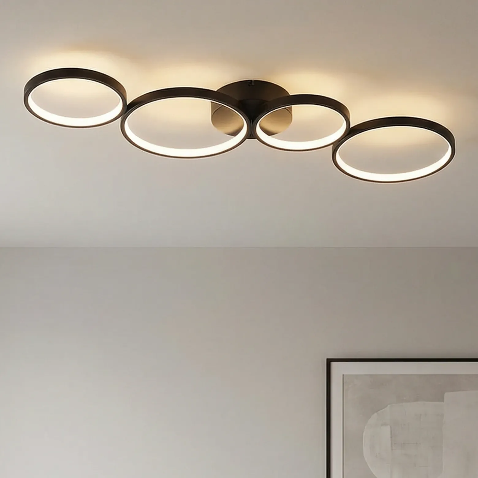 Lindby Plafón LED Evengeline, negro, aluminio, 88 cm
