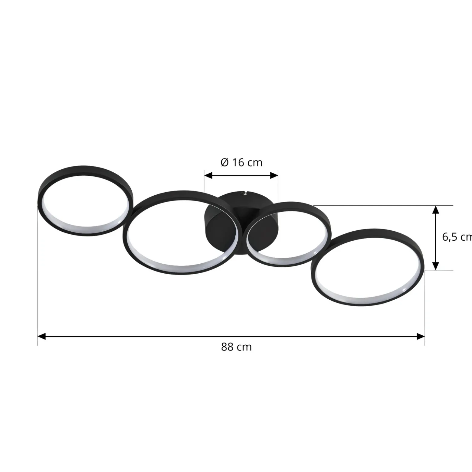 Lindby Plafón LED Evengeline, negro, aluminio, 88 cm