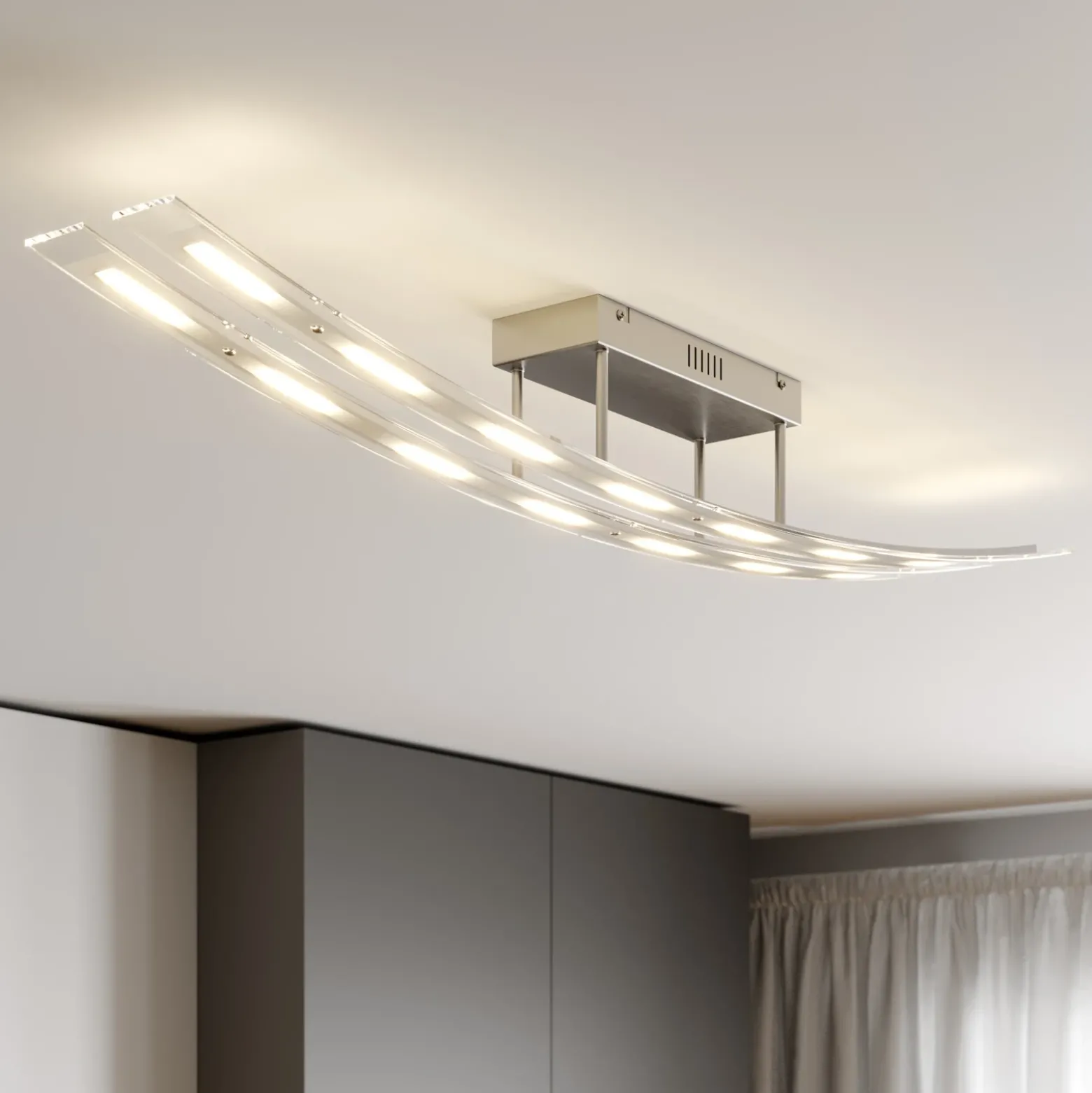 Lindby Plafón LED Jarda, cristal, 134 cm de largo, atenuable