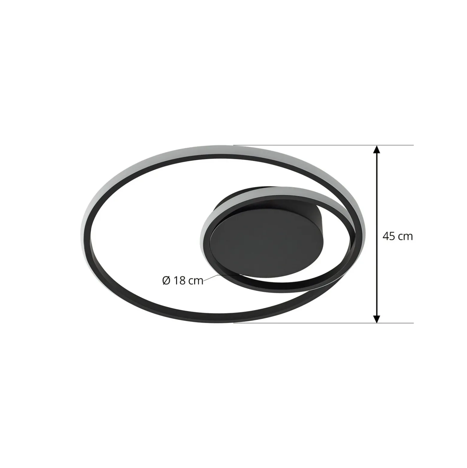 Lindby plafón LED Kyron, negro, aluminio, atenuable, Ø45cm