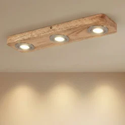 Lindby Plafón LED Mikari, 48 cm, madera, orientable