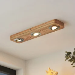Lindby Plafón LED Mikari, 48 cm, madera, orientable