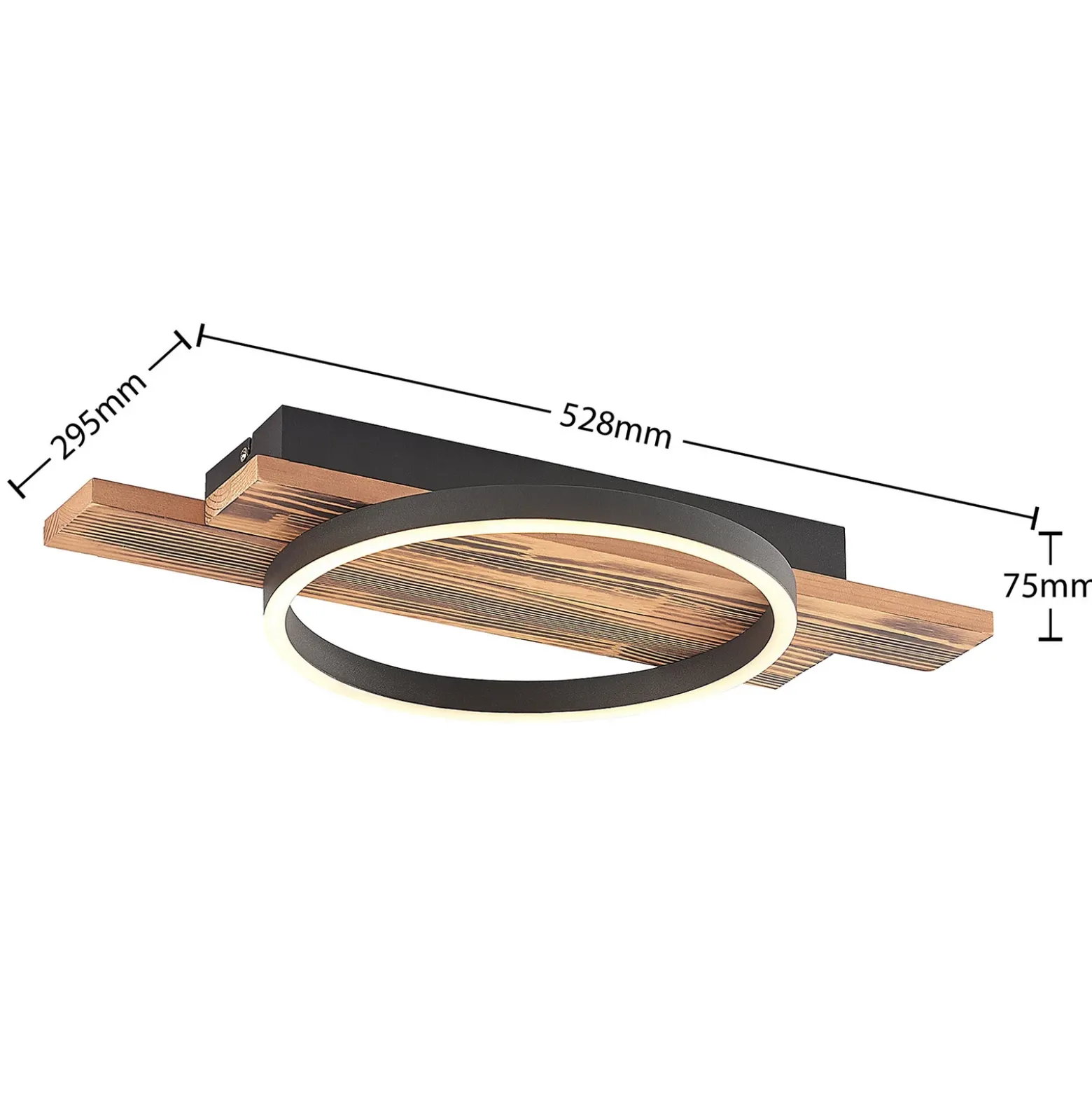 Lindby Plafón LED Sentoa, madera, 52,8 cm de largo, 3.000 K