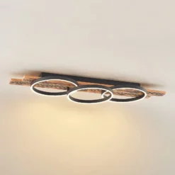 Lindby Plafón LED Sentoa, madera, 100 cm de largo, 3.000 K