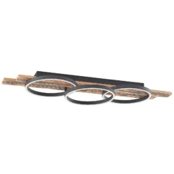 Lindby Plafón LED Sentoa, madera, 100 cm de largo, 3.000 K