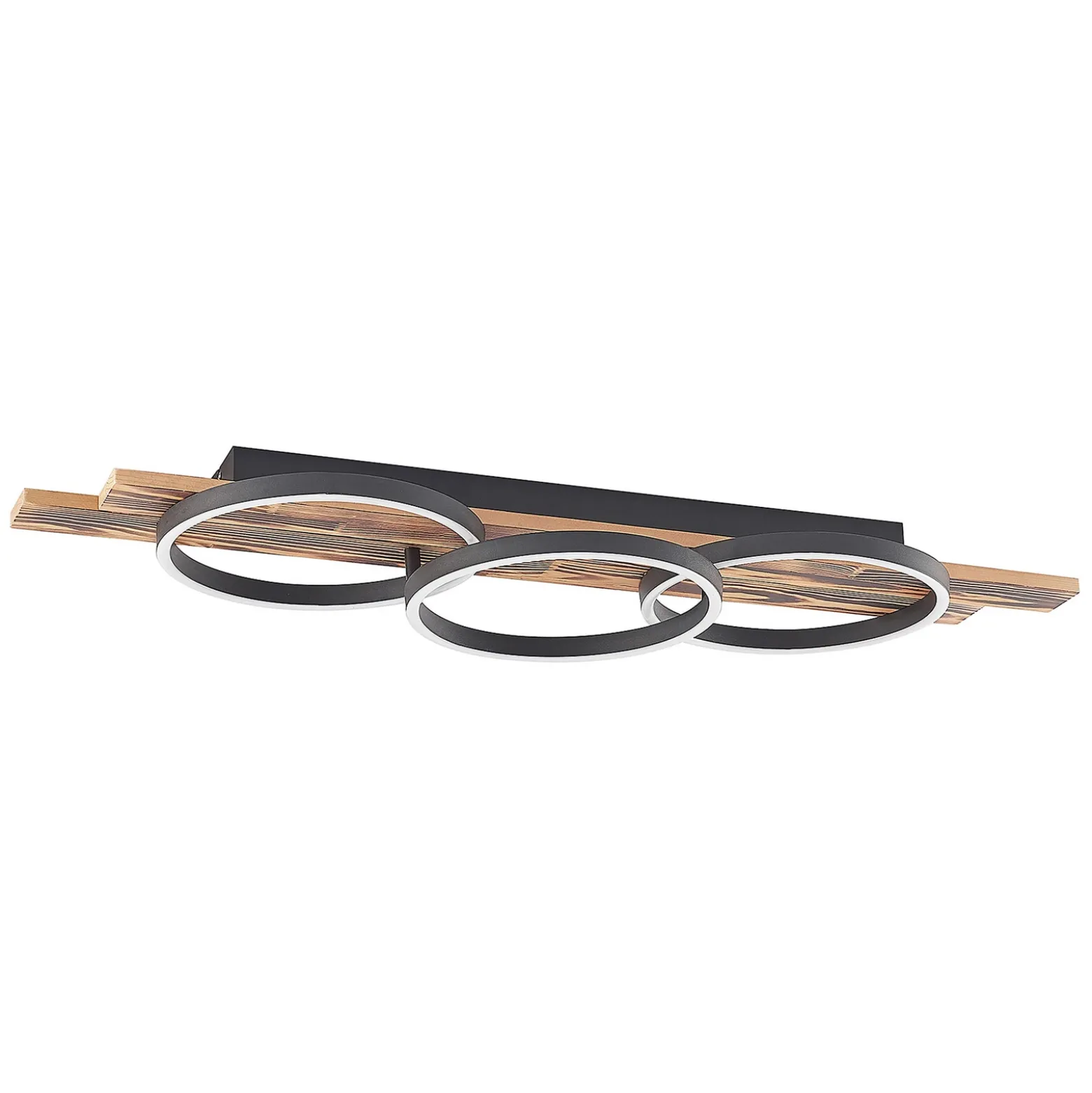 Lindby Plafón LED Sentoa, madera, 100 cm de largo, 3.000 K