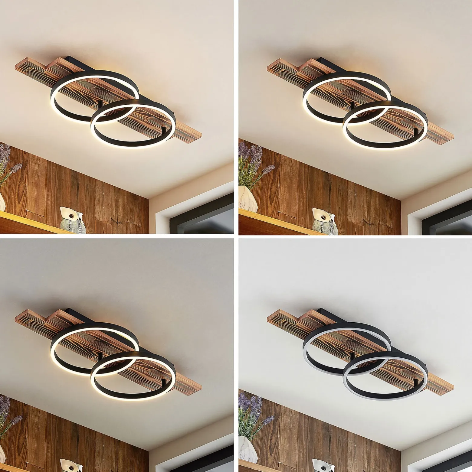 Lindby Plafón LED Sentoa, madera, 75 cm de largo, 3.000 K