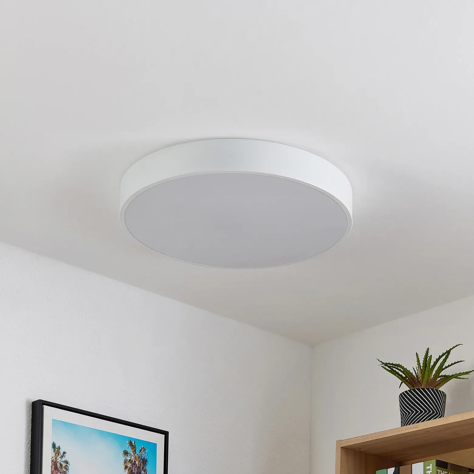 Lindby Plafón LED Simera, Ø 50cm, blanco, metal