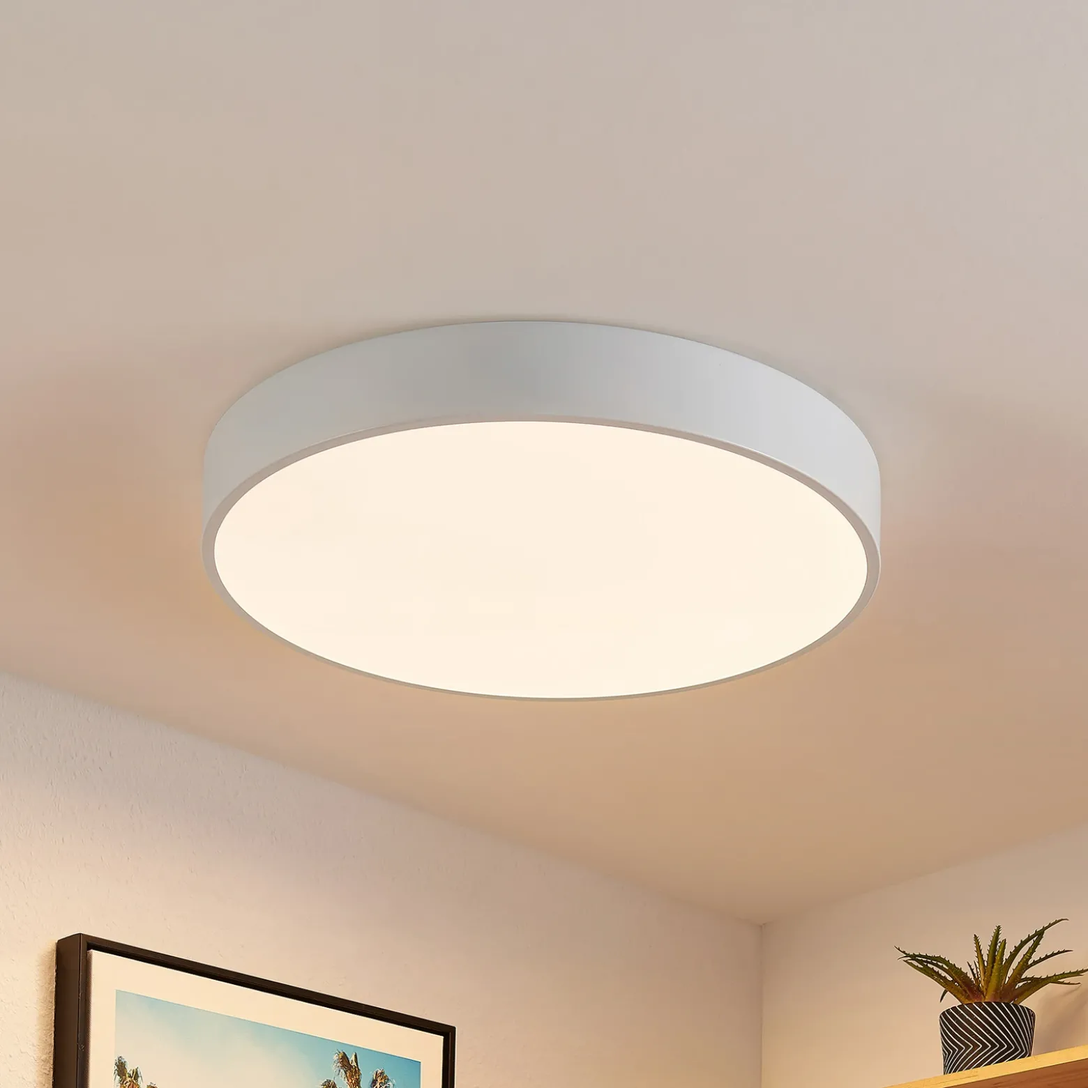 Lindby Plafón LED Simera, Ø 50cm, blanco, metal