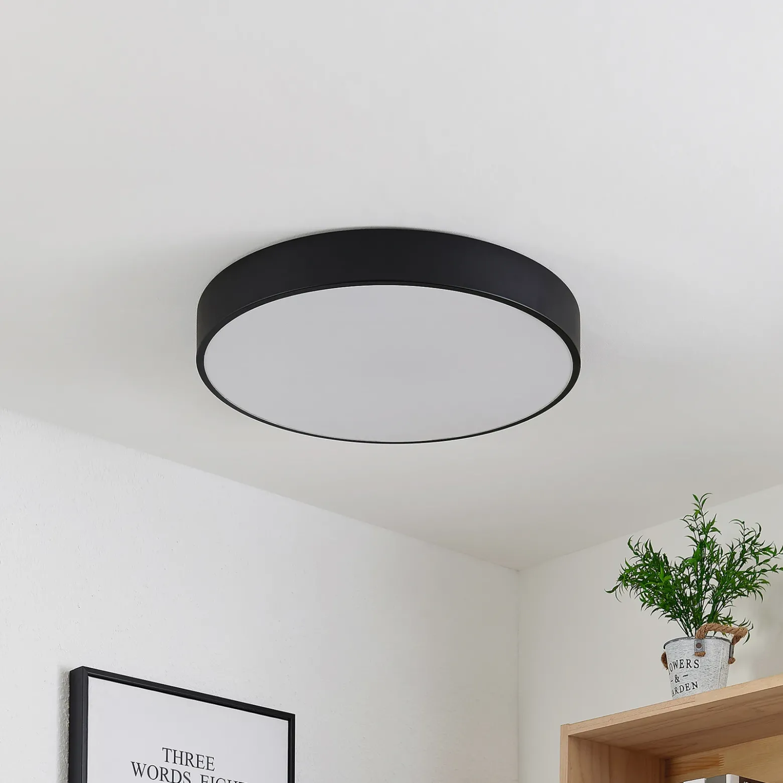 Lindby Plafón LED Simera, Ø 50cm, negro, metal