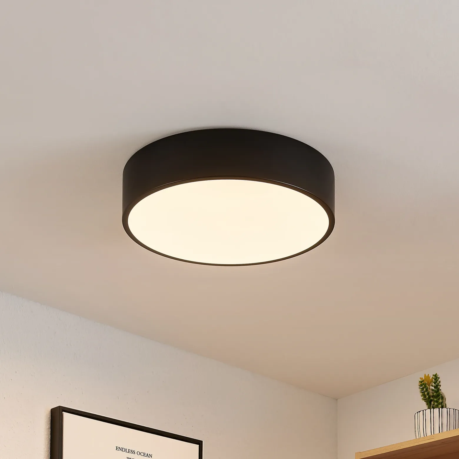Lindby Plafón LED Simera, Ø 30 cm, negro, blanco