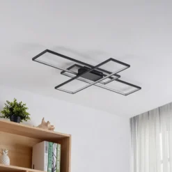 Lindby Plafón LED Tetson, negro, metal, atenuable