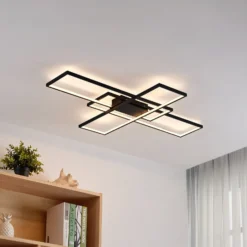 Lindby Plafón LED Tetson, negro, metal, atenuable