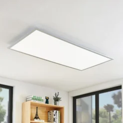 Lindby Plafón LED Zento, 120 cm, plata, 4.000 K
