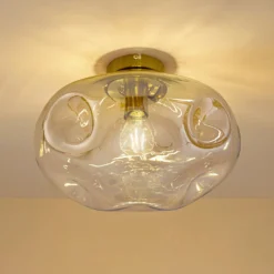 Lindby Plafón Lelia, ámbar, cristal, Ø 35 cm